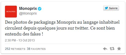 Monoprix - message Twitter