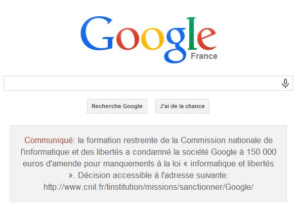 Un message destiné à figurer 48 heures sur la page d'accueil de Google.fr