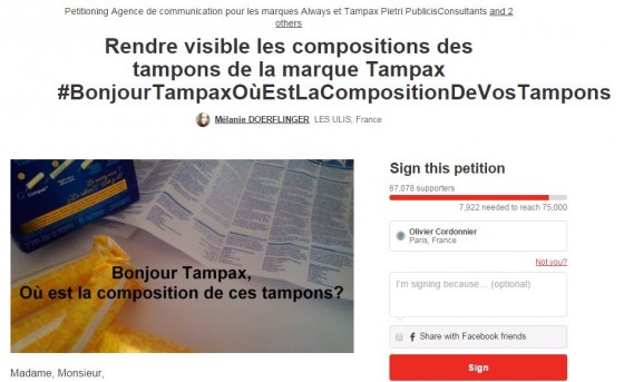 Tampons - Petition Tampax